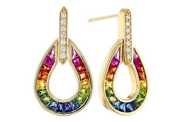 A302-48581: EARRINGS 1.18 MULTI-COLOR SAPP 1.25 TGW