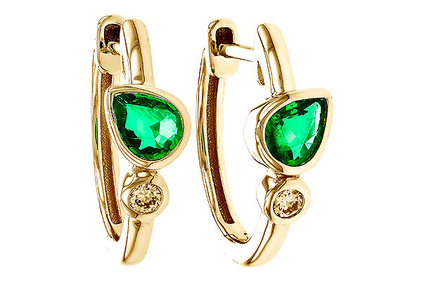 B302-50454: EARRINGS .38 TW EMERALD .44 TGW